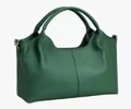 Minimalist green soft leather tote bag with lychee texture and round top handles - One Size / Green