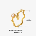 Adjustable stainless steel ring with gold plating featuring leaf design and pearl - Leaf Style (ZN1085) / Gold