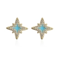 Close-up of star-shaped 18K gold plated earrings with blue enamel and clear zircon - Eight-pointed Star / Blue Enamel / Gold / Blue (41179)
