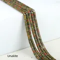 Strand of cylindrical green and orange Unakite stone beads for DIY jewelry making - 2x4mm Spacer Beads (Approx. 150 Beads/Strand) / Unakite