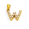 Golden 18K letter W pendant with round white pearls on a minimalist white background - Letter W