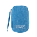 Portable blue digital accessory storage bag with wrist strap and functional cable icons - Blue