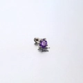 Orecchino singolo in titanio con zircone viola da 3mm e montatura a griffe argentata - Filettatura 1.0 + Perno con filettatura interna (lunghezza 6mm) / Viola (3mm)