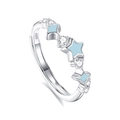 S925 sterling zilveren koppelring met blauwe sterren en zirkonia stenen voor geliefden - Verstelbaar Open / Damesstijl