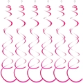 Detailed view of six pink PVC spiral ceiling decorations for party venue arrangements - Double Spiral / Rose Red