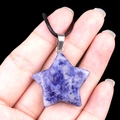 Blue and white star-shaped natural stone pendant with silver clasp on black cord necklace - 30mm Sodalite