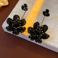 Zirconia flower stud earrings in deep black finish with micro-bead edging style - Black-Six Petal Flower (HE23405)