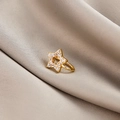 Macro detail of golden star-shaped non-pierced clip nose ring with zircon stones on silk - Star
