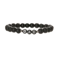 Herren Armband aus 8mm schwarzen Lavasteinen mit weißen DAD Buchstaben Perlen zum Vatertag - Reines Lavastein Schwarz