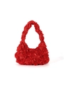 Vibrant red 3D rose floral satin handbag for weddings and evening galas - Red