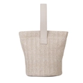 Borsa a secchiello minimalista in paglia crema con manico in pelle PU e trama intrecciata - Bianco