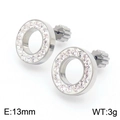 Silver stainless steel 13mm round stud earrings with pave-set clear cubic zirconia - Steel Color Round Pavé Zirconia Anti-Slip (KE110600-Z)