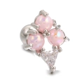 Pink opal and zircon flower stud earring with surgical steel screw ball back - Pink Flower Cluster / Silver