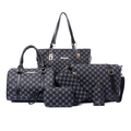 6-piece black monogram tote set with M pattern and golden metal hardware details - Black