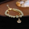 Elegant gold plated double-layer jade bead bracelet with leaf pendant for women - S056-three Lives With Apricot Bracelet #sz422