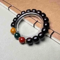 Handcrafted ebony wood bracelet with tricolor beads and golden spacers in oriental style - 11x12mm Three Colors Vintage Beads / Ebony Color