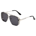 Lunettes de soleil steampunk pour hommes avec monture en métal argenté et coques latérales - Monture Argent Verres Gris