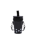 Mini borsa a secchiello boba in vernice nera con dettaglio cannuccia e pois bianchi - Nero