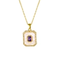 Detail of 18K gold necklace featuring a purple stone pendant with mother of pearl and zircon - Rectangular Purple Zirconia Necklace