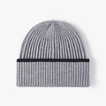 Light grey knit beanie with black horizontal stripe detail on folded cuff - Light Grey with Black Stripe