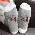 Christmas socks in grey and white featuring holiday tree print and seasonal quote - One Size / Christmas Tree Grey White