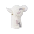 Winter fleece-lined knitted balaclava with brim and faux fur pom-pom in cream white - Cream