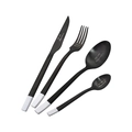 Set de couverts 4 pièces moderne en acier inoxydable avec manches blancs et gravures - Ensemble de 4 Pièces / Noir Simple