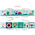Double-sided baby cloth book with colorful cartoon animal patterns and gray ties - Animal Theme (1910-1)