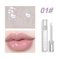 Mirror gloss lip glaze 01# with pink glitter finish and swatch detail for women - 01# Transparent Shimmer White