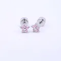Pink zircon flower stud earring with silver finish and flat back screw design - B00603b Silver Pink Zircon Flower 12#
