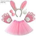 Pink rabbit costume set with plush ears, tutu skirt, tail and paw gloves for Easter - 5-Piece Set (Headband+Bowtie+Tail+Gloves+Tutu) / Pink Plush 5-Piece Set