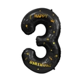 Palloncino numero 3 nero e oro da 40 pollici con corona e motivo di compleanno - Numero Nero 3 Con Adesivo