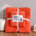 Orange coral fleece towel set with decorative white ribbon bow and paper label - Towel + Bath Towel [Mesh Bag] / Orange Coral Fleece