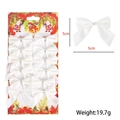 Set of 12 white glitter Christmas bows on festive red card for tree decoration - Glitter Finish / 12 Pieces/Pack (5cm) / Glitter White