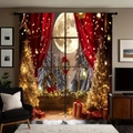 Tende natalizie in velluto di poliestere con motivi di luna, bosco e alberi d'oro - Albero di Natale e Luna - 160cm Altezza
