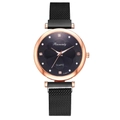Women's quartz watch with black magnetic strap and floral rose gold dial set - Black Watch Only