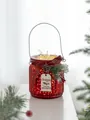 Red Christmas glass lantern with vertical stripes and festive LED string light inside - Red Handheld Lantern Cup