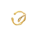 Details des eleganten vergoldeten offenen Rings mit Blatt- und Herzlinien-Design - Gold Minimalistisch Stromlinienförmig