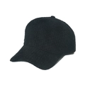 Detail shot of the textured black fuzzy knit fabric and structured brim of the baseball cap - Black