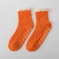 Cozy orange coral fleece slipper socks with non-slip grippers and white fuzzy cuffs - One Size / Orange Red with Grippers