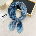 Navy blue silk scarf with white polka dots and paisley patterns in a bow style - 3 Polka Dot Paisley Blue