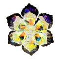 Macro shot of 6-petal crystal flower brooch with deep purple and yellow geometric petals - Gray