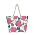 Detail of colorful heart pattern on beach tote with nautical cotton rope handles - White Colorful Heart Lace Style (jiayingstb16)