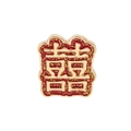 Japanese style cute Double Happiness metal badge with red enamel and gold glitter finish - Double Happiness
