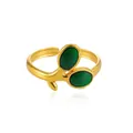 Elegant gold plated stainless steel open ring with green enamel leaves detail - Zj159