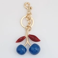 Red cherry keychain with gold hardware and glitter finish for bag charm accessories - Blue Large and Small Cherry with Light Gold