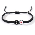 Handmade black woven bracelet with letter G bead and red heart charm for friendship - Letter G-White Red Heart