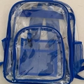 Transparent blue PVC backpack with reinforced fabric straps and multi-pocket storage design - Large / Blue