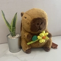 Cute brown plush Capybara backpack with a yellow flower detail for kids and animal lovers - Capybara Yellow Flower Style / 35cm