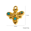 Gold bee pendant with blue crystals for necklaces, size 10mm x 11mm, weighing 0.8g - Small Bee-004 / Gold-Blue Zirconia